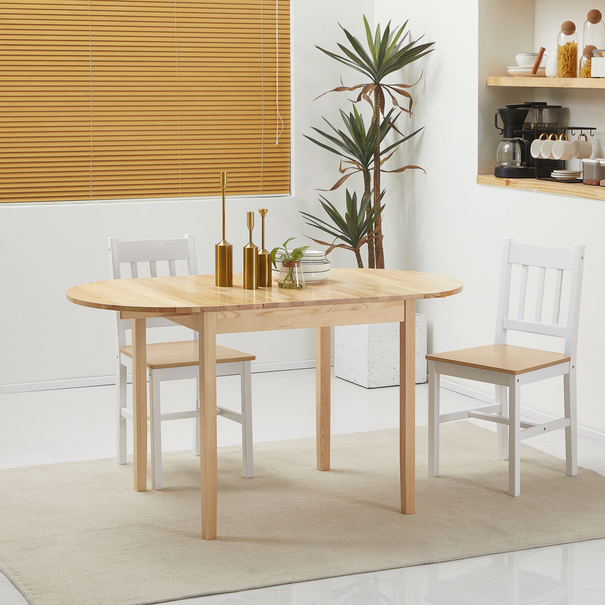 Ebern Designs 55" Solid Wood Kitchen Table, Drop Leaf Tables for Small Spaces, Folding Dining ...